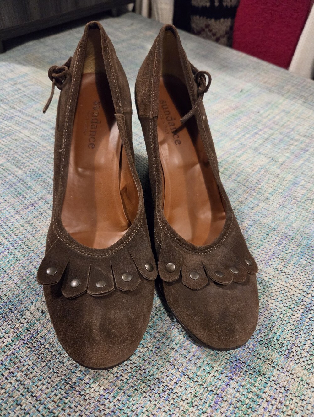 Sundance Women's Boho Hippie Suede Fringe Wedges With Grommets Size 40/US 9-9.5